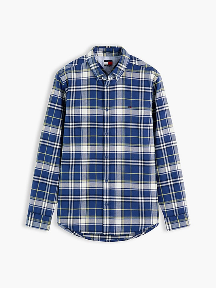 Tommy Jeans Blue Regular Fit Check Brushed Flannel Shirt - Image 5 of 5