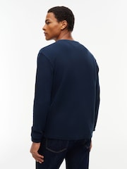 Tommy Jeans Blue Washed Waffle Knit Henley Long Sleeve T-Shirt - Image 2 of 5