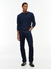 Tommy Jeans Blue Washed Waffle Knit Henley Long Sleeve T-Shirt - Image 3 of 5