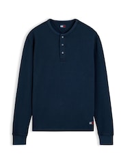 Tommy Jeans Blue Washed Waffle Knit Henley Long Sleeve T-Shirt - Image 5 of 5