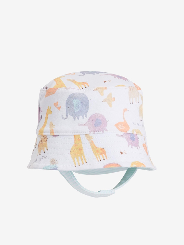 White Reversible Noahs Ark Print Baby Bucket Hat (0mths-2yrs) - Image 1 of 4