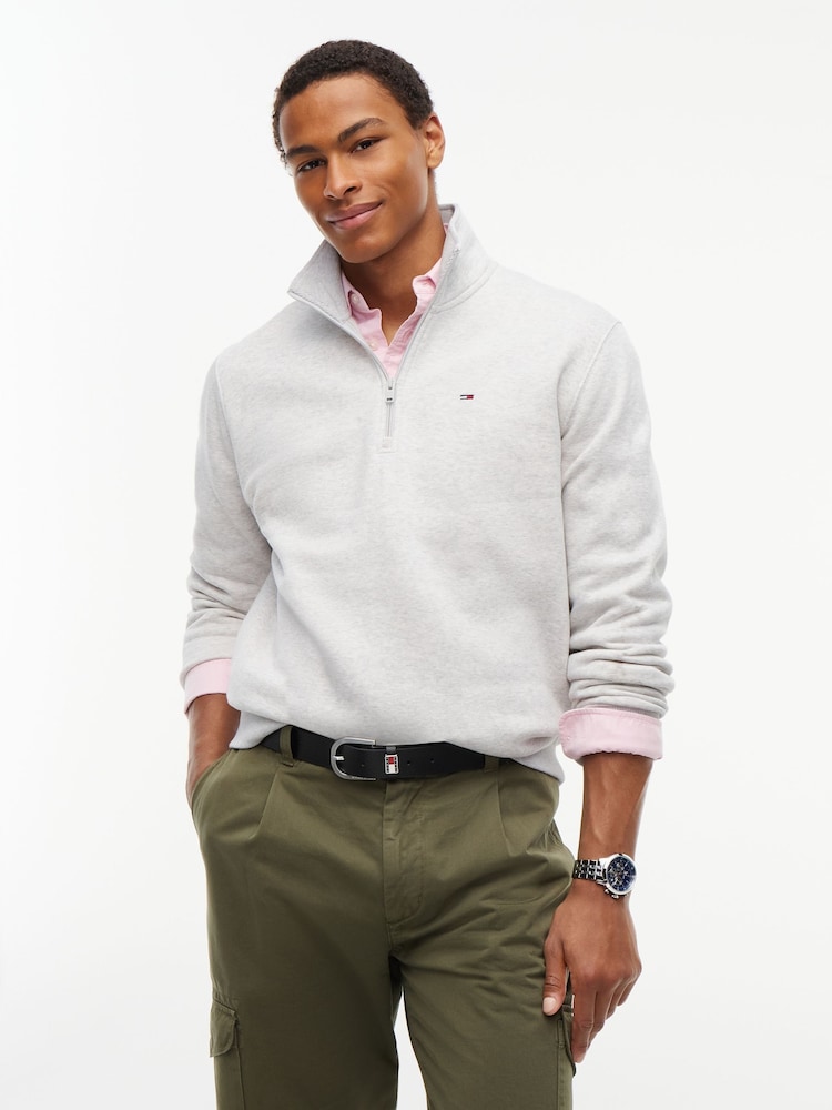 Tommy Jeans Grey Flag Quarter-Zip Sweatshirt - Image 1 of 5