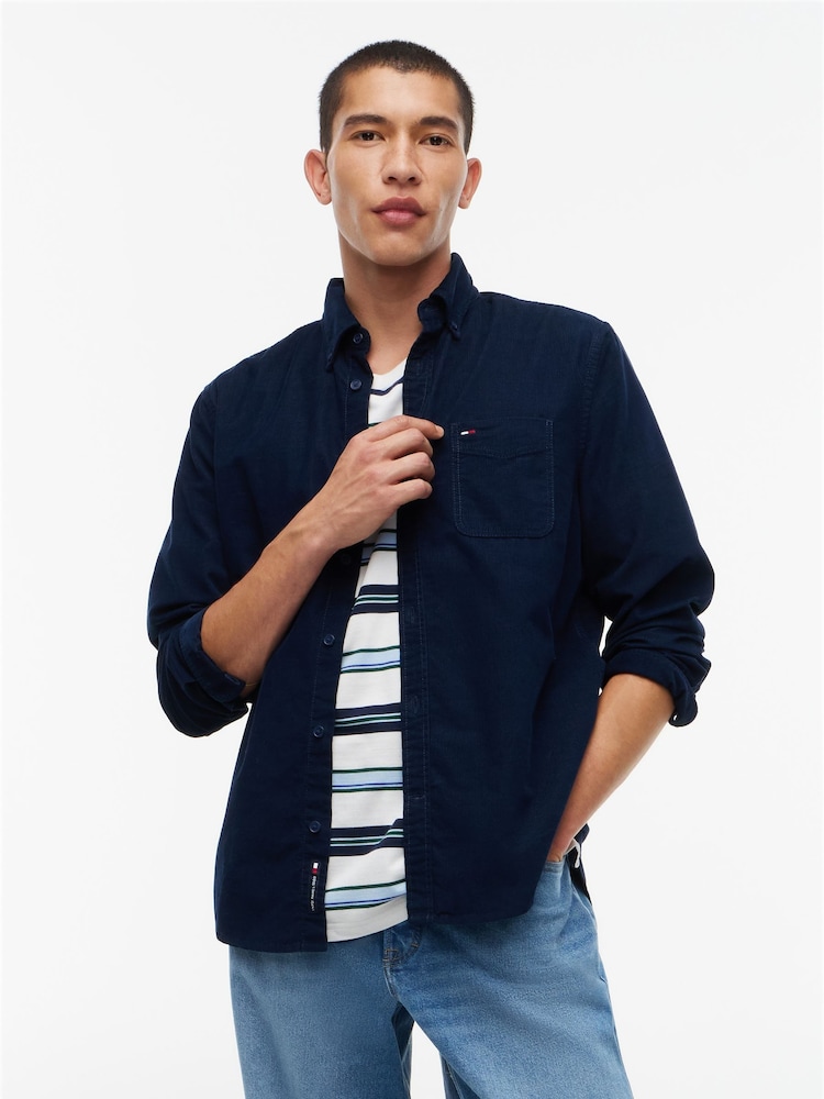 Tommy Jeans Blue Regular Fit Button Down Corduroy Shirt - Image 1 of 5