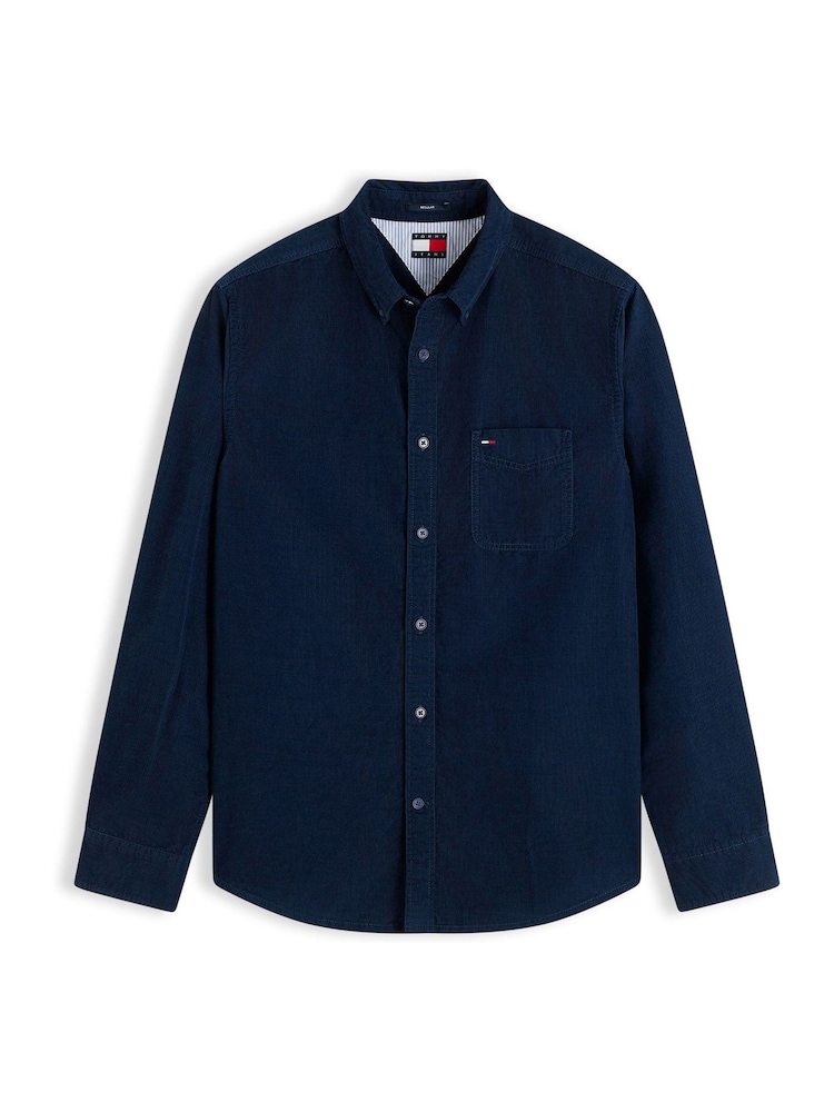 Tommy Jeans Blue Regular Fit Button Down Corduroy Shirt - Image 5 of 5