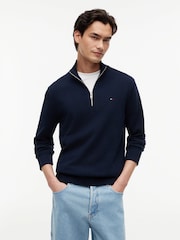 Синий - Легкий узкий джемпер с короткой молнией и логотипом Tommy Hilfiger - Изображение 1 7