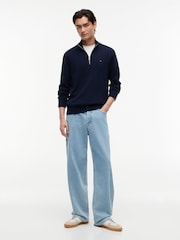 Синий - Легкий узкий джемпер с короткой молнией и логотипом Tommy Hilfiger - Изображение 2 7