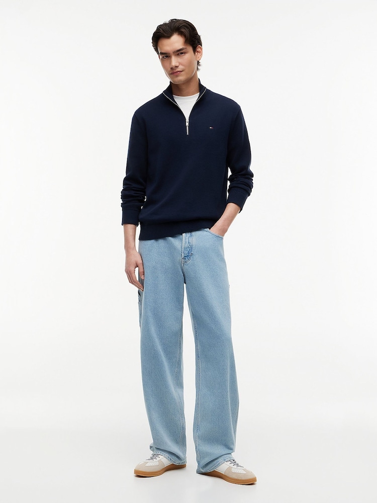 Синий - Легкий узкий джемпер с короткой молнией и логотипом Tommy Hilfiger - Изображение 2 7