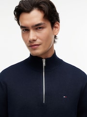 Синий - Легкий узкий джемпер с короткой молнией и логотипом Tommy Hilfiger - Изображение 3 7