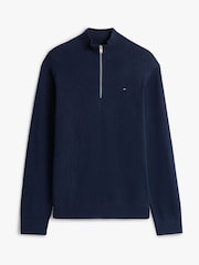 Синий - Легкий узкий джемпер с короткой молнией и логотипом Tommy Hilfiger - Изображение 5 7