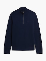 Синий - Легкий узкий джемпер с короткой молнией и логотипом Tommy Hilfiger - Изображение 6 7