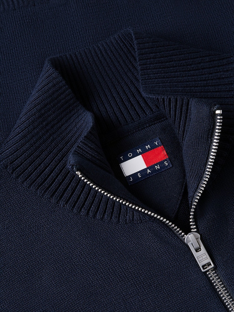 Синий - Легкий узкий джемпер с короткой молнией и логотипом Tommy Hilfiger - Изображение 7 7