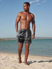 Black/White Paisley Bandana Printed Swim Shorts - Image 2 of 7