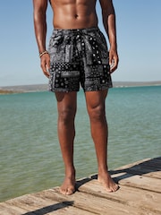 Black/White Paisley Bandana Printed Swim Shorts - Image 6 of 7