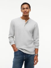 Tommy Jeans Grey Washed Waffle Knit Henley Long Sleeve T-Shirt - Image 1 of 5