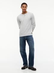 Tommy Jeans Grey Washed Waffle Knit Henley Long Sleeve T-Shirt - Image 4 of 5