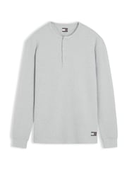 Tommy Jeans Grey Washed Waffle Knit Henley Long Sleeve T-Shirt - Image 5 of 5