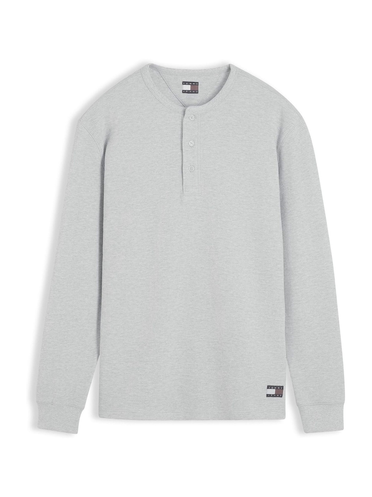 Tommy Jeans Grey Washed Waffle Knit Henley Long Sleeve T-Shirt - Image 5 of 5