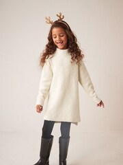Ecru Cream Marl Bouclé Knitted Jumper Dress (3-16yrs) - Image 2 of 8