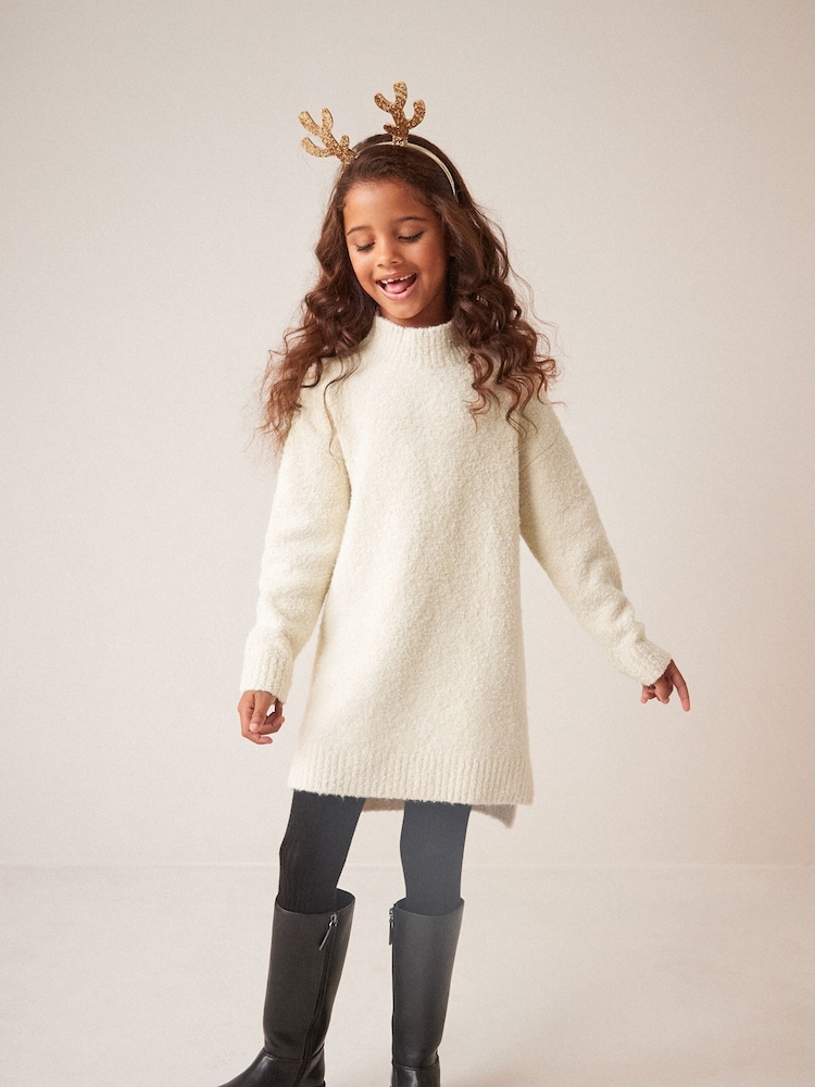 Ecru Cream Marl Bouclé Knitted Jumper Dress (3-16yrs) - Image 2 of 8 Ecru Cream Marl Bouclé Knitted Jumper Dress (3-16yrs) - Image 2 of 8