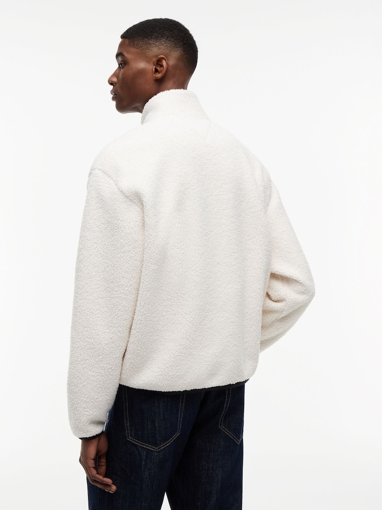 Tommy Jeans Cream Badge Teddy Relaxed Zip-Thru Sweatshirt - Image 2 of 5 Tommy Jeans Cream Badge Teddy Relaxed Zip-Thru Sweatshirt - Image 2 of 5