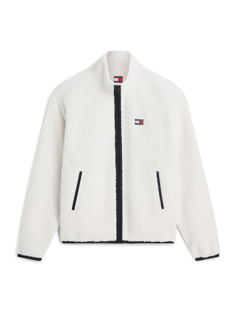 Tommy Jeans Cream Badge Teddy Relaxed Zip-Thru Sweatshirt - Image 5 of 5 Tommy Jeans Cream Badge Teddy Relaxed Zip-Thru Sweatshirt - Image 5 of 5