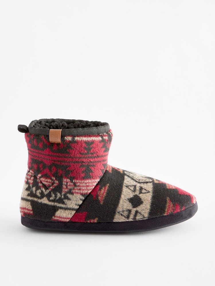 Black/Red Print Borg Lined Boot Slippers - Image 2 of 6