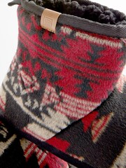 Black/Red Print Borg Lined Boot Slippers - Image 4 of 6