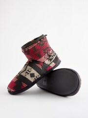 Black/Red Print Borg Lined Boot Slippers - Image 5 of 6