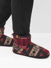 Black/Red Print Borg Lined Boot Slippers - Image 6 of 6