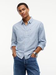 Tommy Jeans Blue Boxy Fit Stripe Dobby Shirt - Image 1 of 5