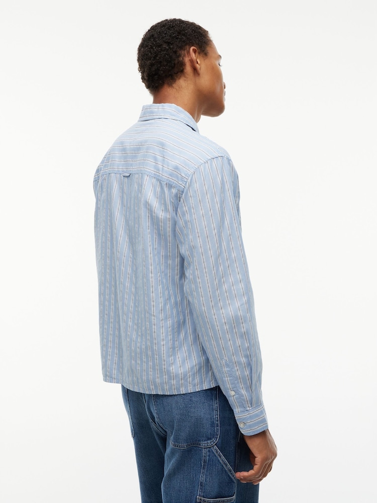Tommy Jeans Blue Boxy Fit Stripe Dobby Shirt - Image 2 of 5 Tommy Jeans Blue Boxy Fit Stripe Dobby Shirt - Image 2 of 5