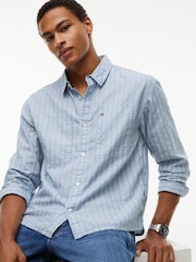 Tommy Jeans Blue Boxy Fit Stripe Dobby Shirt - Image 4 of 5
