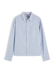 Tommy Jeans Blue Boxy Fit Stripe Dobby Shirt - Image 5 of 5