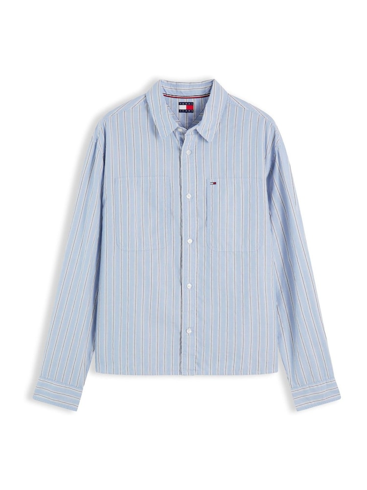 Tommy Jeans Blue Boxy Fit Stripe Dobby Shirt - Image 5 of 5 Tommy Jeans Blue Boxy Fit Stripe Dobby Shirt - Image 5 of 5