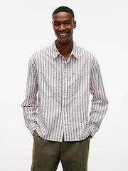 Tommy Jeans Brown Boxy Fit Stripe Dobby Shirt - Image 1 of 6