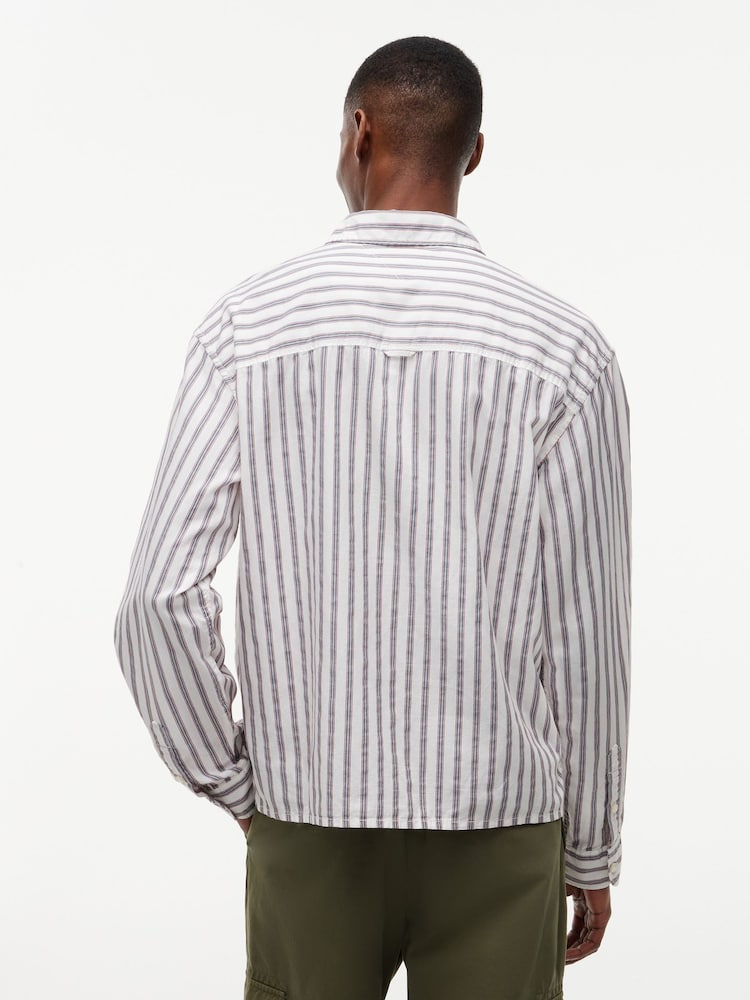Tommy Jeans Brown Boxy Fit Stripe Dobby Shirt - Image 2 of 6 Tommy Jeans Brown Boxy Fit Stripe Dobby Shirt - Image 2 of 6