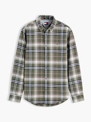 Tommy Jeans Green Regular Fit Check Brushed Flannel Shirt - Image 5 of 5
