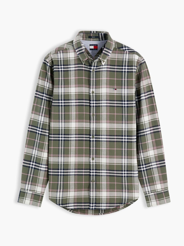 Tommy Jeans Green Regular Fit Check Brushed Flannel Shirt - Image 5 of 5