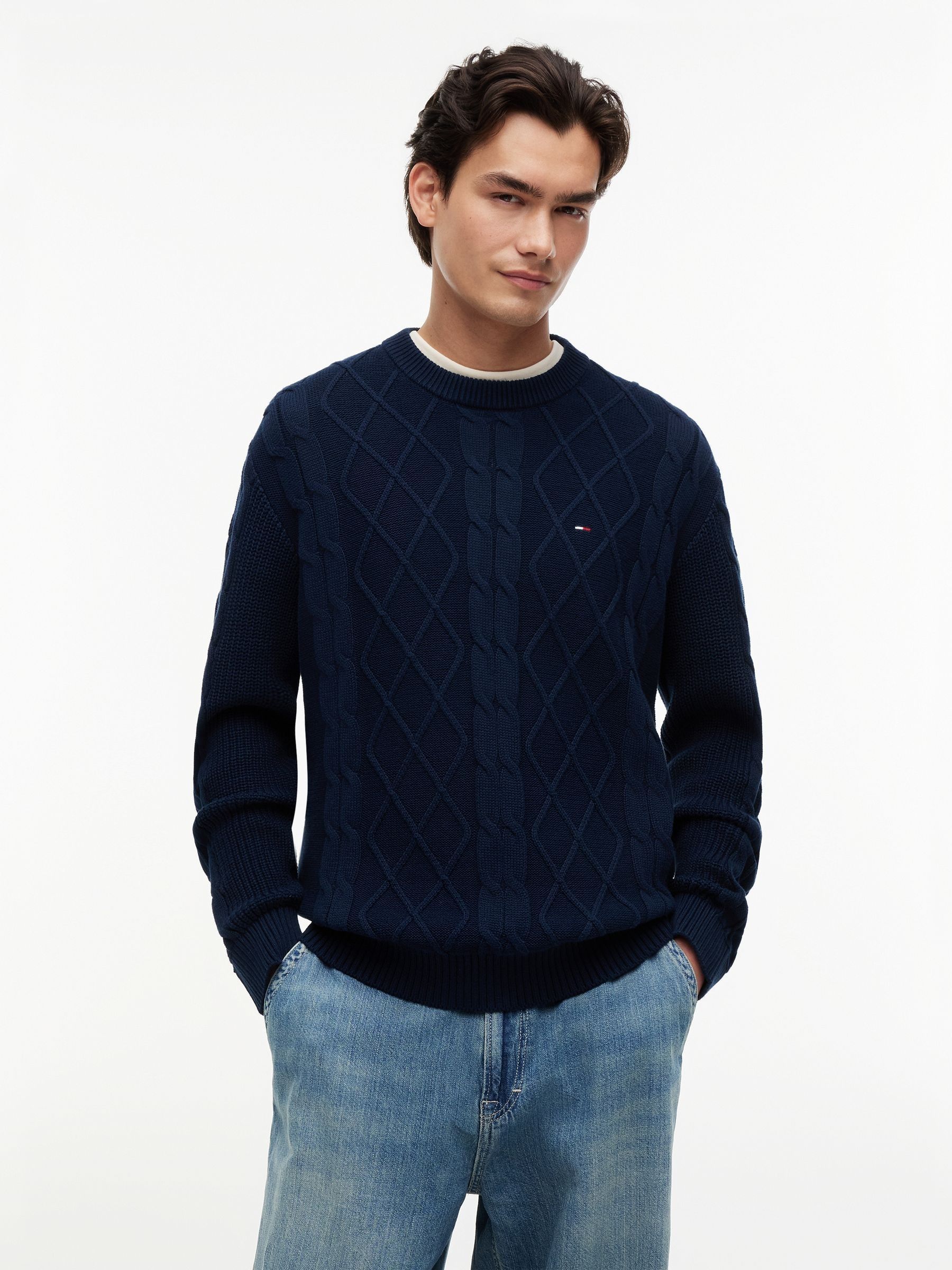 Tommy Hilfiger Men's Blue Tommy Flag Cable Knit Jumper