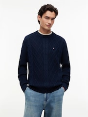 Tommy Hilfiger Blue Tommy Flag Cable Knit Jumper - Image 1 of 5