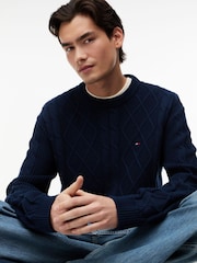 Tommy Hilfiger Blue Tommy Flag Cable Knit Jumper - Image 4 of 5