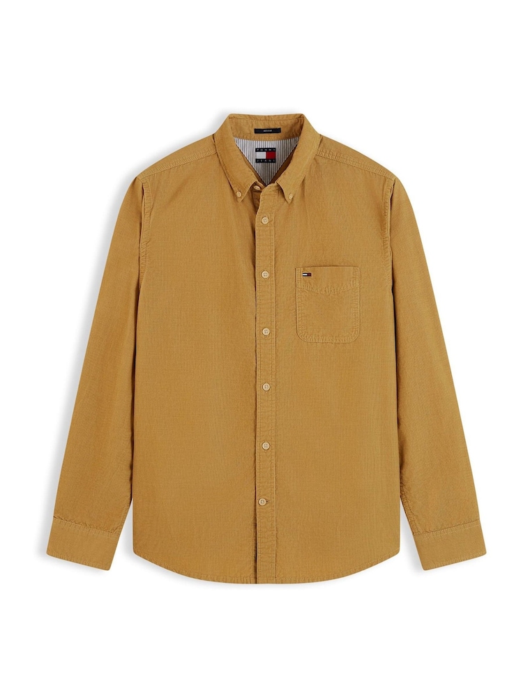 Tommy Jeans Brown Regular Fit Button Down Corduroy Shirt - Image 5 of 5
