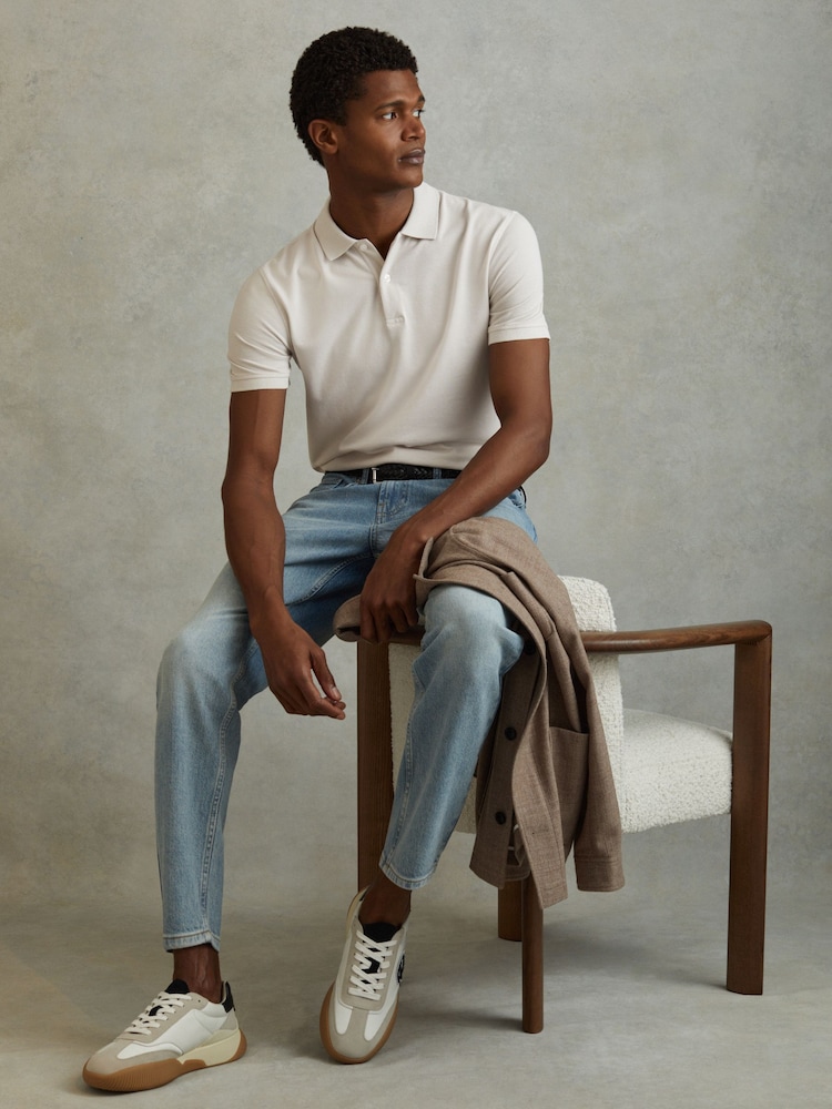 Reiss Ice Grey Puro Garment Dyed Cotton Polo Shirt - Image 1 of 7