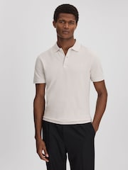 Gris glace - Polo brodé teint en pièce coupe slim Reiss Peters - Image 1 of 6