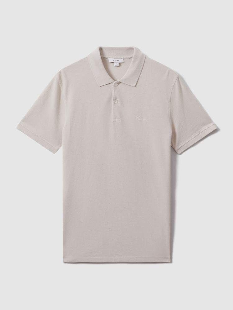 Gris glace - Polo brodé teint en pièce coupe slim Reiss Peters - Image 2 of 6