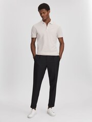 Gris glace - Polo brodé teint en pièce coupe slim Reiss Peters - Image 3 of 6