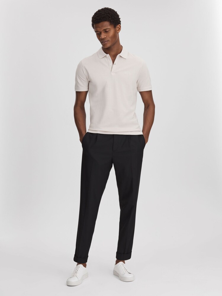 Gris glace - Polo brodé teint en pièce coupe slim Reiss Peters - Image 3 of 6