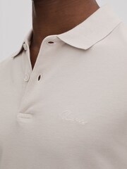 Gris glace - Polo brodé teint en pièce coupe slim Reiss Peters - Image 4 of 6