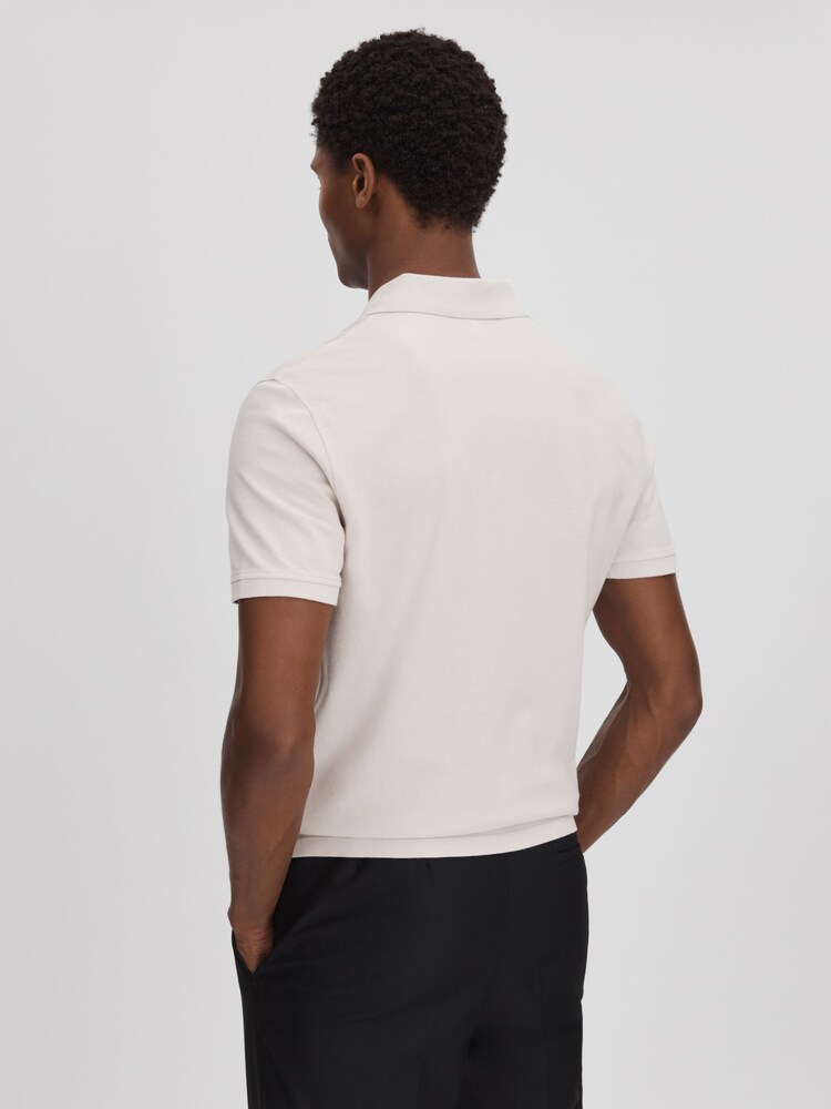 Gris glace - Polo brodé teint en pièce coupe slim Reiss Peters - Image 5 of 6