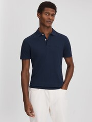 Reiss Airforce Blue Peters Slim Fit Garment Dyed Embroidered Polo Shirt - Image 1 of 6